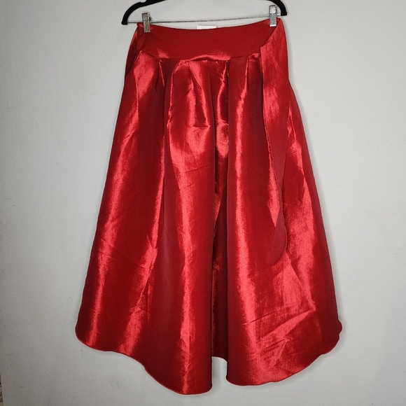 NWT Varga Red Pleated Hi Low Belted Stretch Taffeta Skirt Size Large - Picture 9 of 16